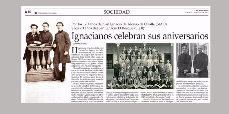 El Mercurio destaca los 170 años del Colegio San Ignacio y el legado de sus exalumnos
